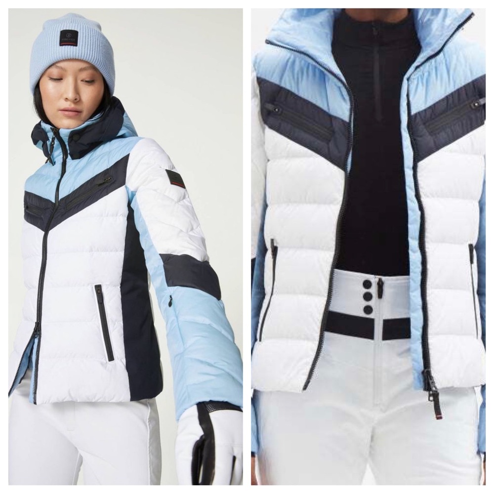Bogner Fire + Ice Farina 2 D Powder Blue Navy White Ski Snow Puffer Jacket Coat